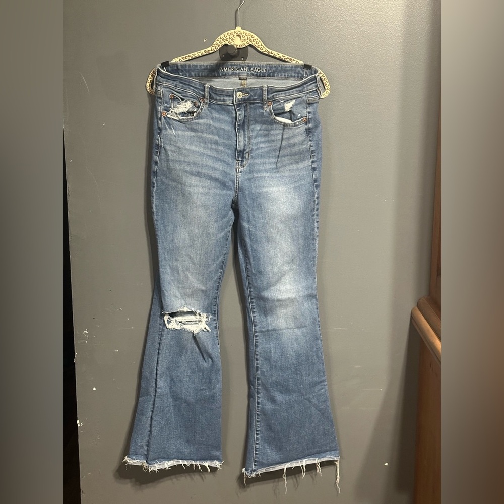 American Eagle Outfitters Distressed Blue Wide Leg Jeans